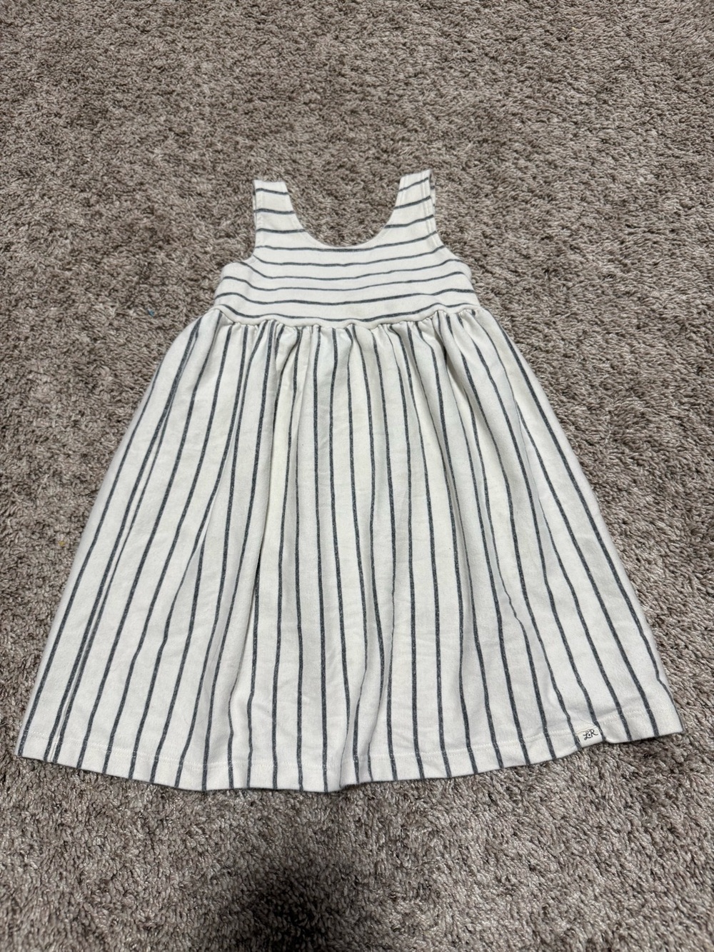 Girls' Cream and Navy Striped Sleeveless Casual Dress